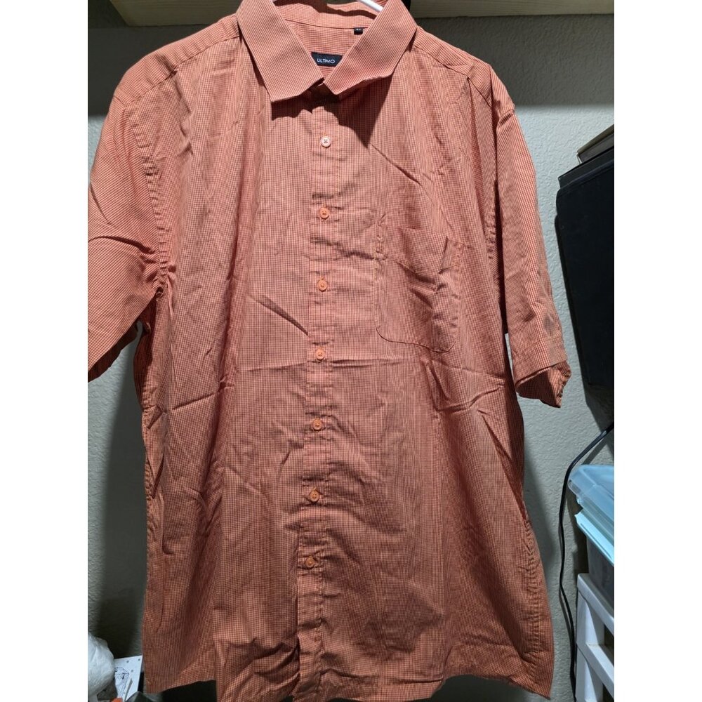 Ultimo Orange Checkered Button Down Shirt Men's Size 4XL Short Sleeve